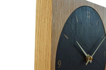 Horloge de table bois de chêne massif pierre naturelle - chêne fumé - mouvement à quartz 3