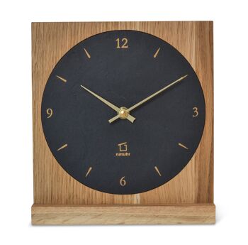 Horloge de table bois de chêne massif pierre naturelle - chêne fumé - mouvement à quartz 6