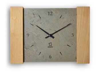 Wildspitze - horloge murale/de table en bois de chêne massif avec ardoise grise - mouvement radio-piloté 1