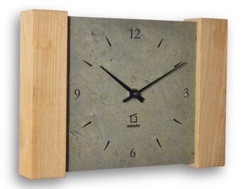 Wildspitze - horloge murale/de table en bois de chêne massif avec ardoise grise - mouvement radio-piloté 2