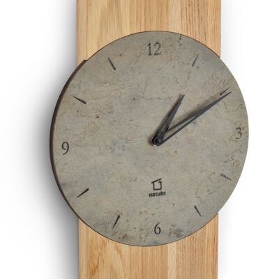 Zugspitze - wall clock made of untreated oak with gray slate - radio controlled movement