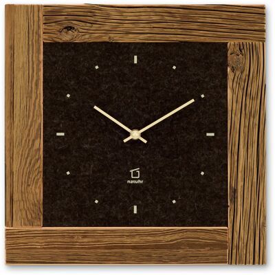 Barn - wall clock made of reclaimed spruce sunburned with felt - brown