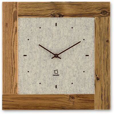 Barn - wall clock made of reclaimed spruce sunburned with felt - grey