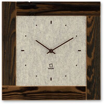 Scheuer - wall clock made of reclaimed spruce dark steamed with felt - grey