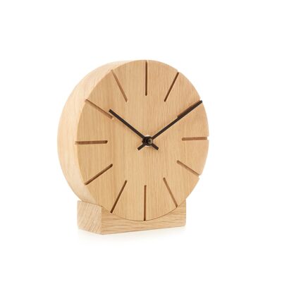 Boom - Reloj de mesa/pared con movimiento de cuarzo - Roble sin tratar - Negro