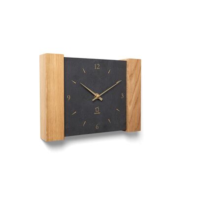 Dachstein - horloge murale/de table en bois de chêne massif avec ardoise - horloge radio