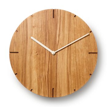 Solide - Horloge murale en bois massif avec mouvement à quartz - Chêne huilé - Beige 1