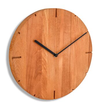 Solide - Horloge murale en bois massif avec mouvement à quartz - Chêne huilé - Beige 2