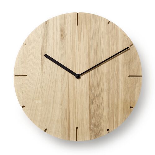 Solide - Wanduhr aus massivem Holz mit Quarz-Uhrwerk - Eiche unbehandelt - Schwarz