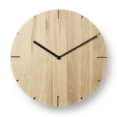 Solide - Solid Wood Wall Clock with Quartz Movement - Untreated Oak - Black