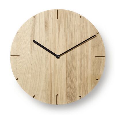 Solide - Horloge murale en bois massif avec mouvement à quartz - Chêne non traité - Noir