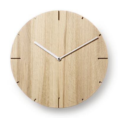 Solide - Solid Wood Wall Clock with Quartz Movement - Untreated Oak - Silver