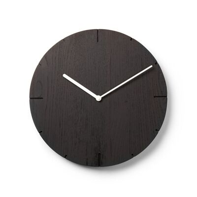 Solide - Reloj de pared de madera maciza con movimiento de cuarzo - Roble ennegrecido - Blanco