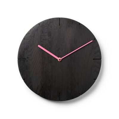 Solide - Solid Wood Wall Clock with Quartz Movement - Blackened Oak - Pink