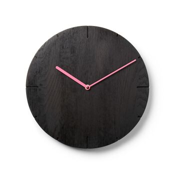 Solide - Horloge murale en bois massif avec mouvement à quartz - Chêne noirci - Rose 1