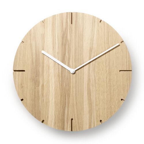 Solide - Wanduhr aus massivem Holz mit Quarz-Uhrwerk - Eiche unbehandelt - Weiß