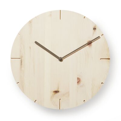 Solide - reloj de pared de madera maciza con movimiento de cuarzo - pino piñonero sin tratar - marrón-gris