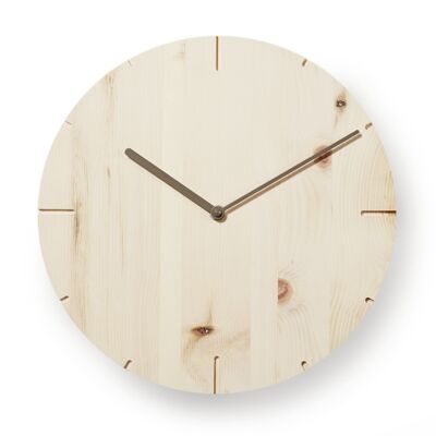 Solide - horloge murale en bois massif avec mouvement à quartz - pin cembro non traité - brun-gris