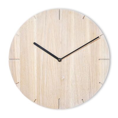 Solide - Horloge murale en bois massif avec mouvement à quartz - Chêne cérusé - Noir