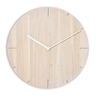 Solide - Reloj de pared de madera maciza con movimiento de cuarzo - Roble encalado - Blanco