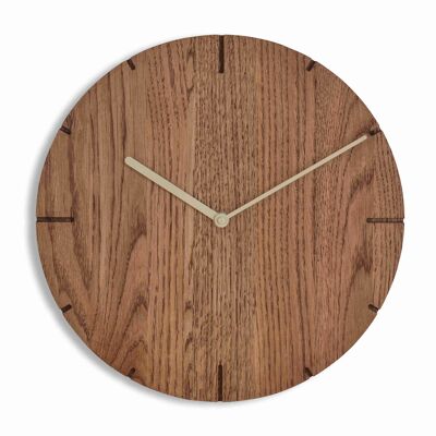 Solide - Reloj de pared de madera maciza con movimiento de cuarzo - Roble ahumado - Beige