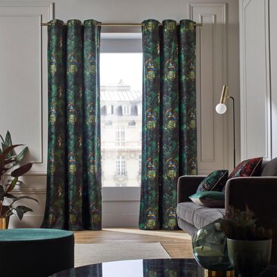 APPOLONIE cortina de ojales negra y verde 140x270 cm