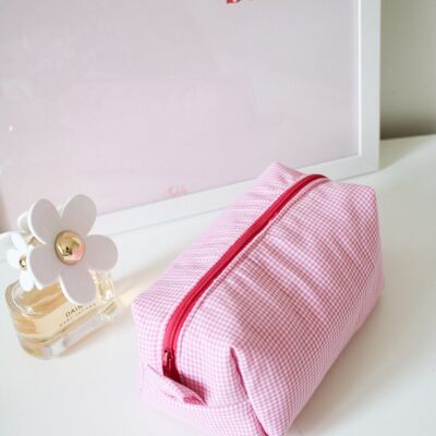 Gingham-Kosmetiktasche | Kosmetiktasche | gefüttert mit rosa Baumwolle | Reisetasche | Tasche mit Reißverschluss | Handarbeit | Sommertaschen | Zubehörtasche