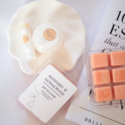 Mandarin & Sandalwood Soy Wax | Coconut Lip Set | Lip balm and Lip scrub | Gift set | Organic Skincare | Cruelty Free | Homemade UK | - Only 1 Pack Wax Bars (£3.99)