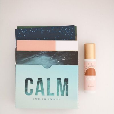 Caja de regalo tranquila | Tarjetas de calma para la serenidad | Aceite de perfume calmante | Aceite de perfume de lavanda | Set de regalo calmante