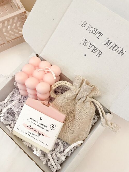 Pink Themed Gift Box | Pink Bubble Candle | Peony Soap | Lip Balm Gift Set | Birthday Gift | Care Package | Spa Gift Set | Cute Gift Boxes