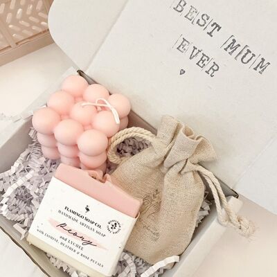 Coffret cadeau sur le thème rose | Bougie Bulle Rose | Savon Pivoine | Coffret cadeau baume à lèvres | Cadeau d'anniversaire | Forfait Soins | Coffret Spa | Coffrets cadeaux mignons