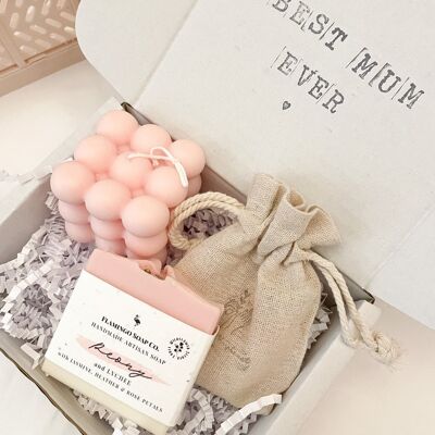 Pink Themed Gift Box | Pink Bubble Candle | Peony Soap | Lip Balm Gift Set | Birthday Gift | Care Package | Spa Gift Set | Cute Gift Boxes