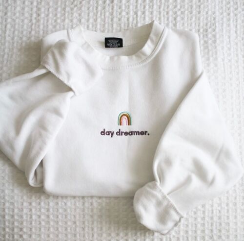 Day Dreamer Embroidered White Sweatshirt | Unisex | Summer sweatshirts | men's women's | crew neck | hoodie | trendy sweatshirt | Retro