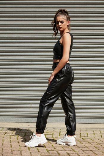 PANTALON UTILITAIRE EN CUIR VEGAN NOIR - Noir 5