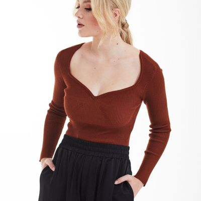 BURNT ORANGE KNIT RIB TOP - Burnt Orange