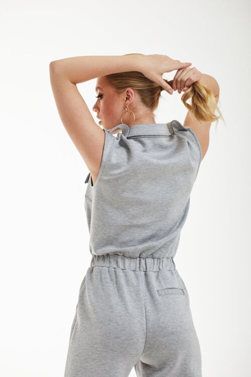 GREY MARL LUXURY CASUAL JUMPSUIT - Grey