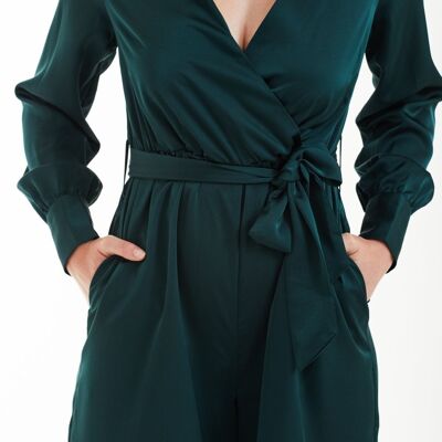 LUX SATIN WRAP JUMPSUIT - Black