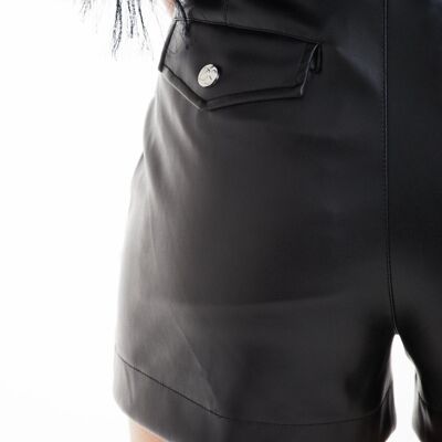 BLACK VEGAN LEATHER SHORTS - Black