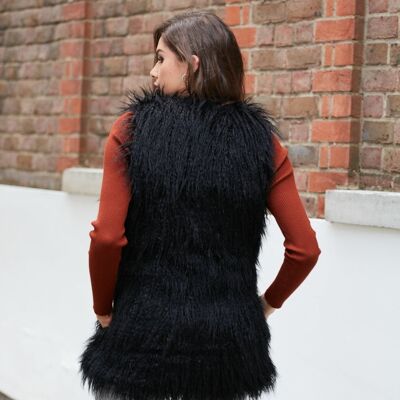 BLACK FAUX MONGOLIAN FUR GILET - Black