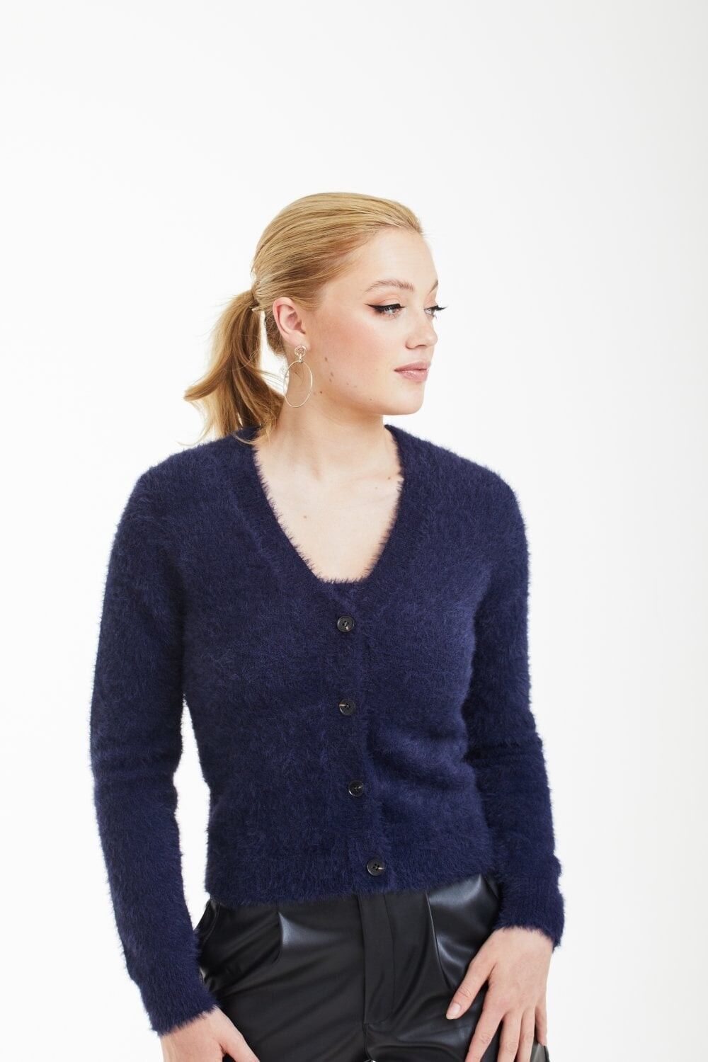 Buy wholesale NAVY FLUFFY KNIT CARDIGAN Navy