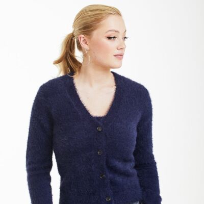 NAVY FLUFFY KNIT CARDIGAN - Navy