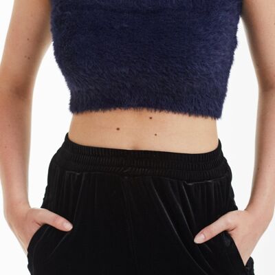 CROP TOP IN MAGLIA FLUFFY NAVY - Navy