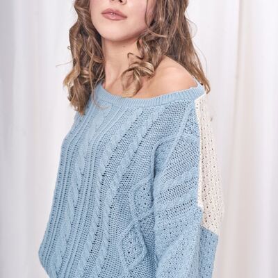 Salbei Zopfmuster übergroßer Pullover - Multi