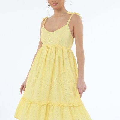 VESTIDO AMARILLO BORDADO CON TIRANTES - Amarillo