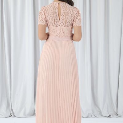 PINK PLEATED SLEEVE LACE DRESS - Pink