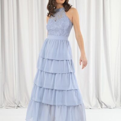 LIGHT BLUE TIERED BRIDESMAID DRESS - Blue