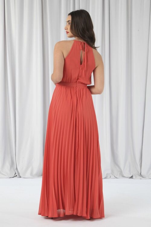 PEACH RED SLEEVELESS PLEATED DRESS - Red