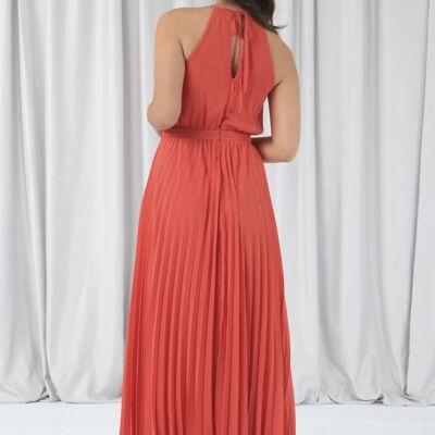 PEACH RED SLEEVELESS PLEATED DRESS - Red