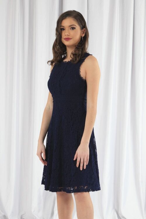 NAVY FIT AND FLARE LACE DRESS - Blue