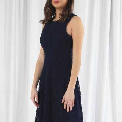NAVY FIT AND FLARE LACE DRESS - Blue